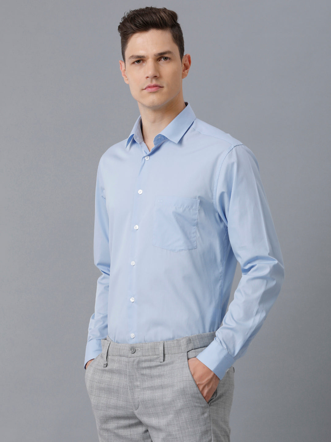 Aldeno Mens Regular Fit Solid Blue Formal Cotton Shirt (CYRIS)