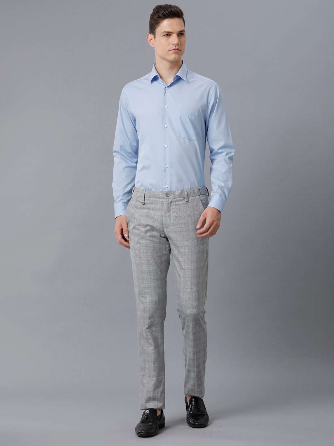 Aldeno Mens Regular Fit Solid Blue Formal Cotton Shirt (CYRIS)