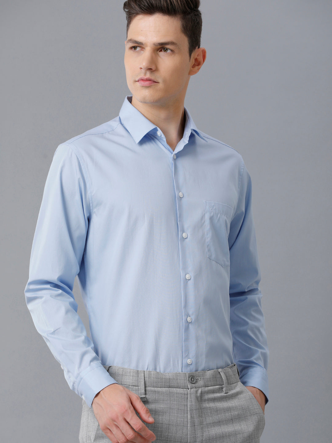 Aldeno Mens Regular Fit Solid Blue Formal Cotton Shirt (CYRIS)