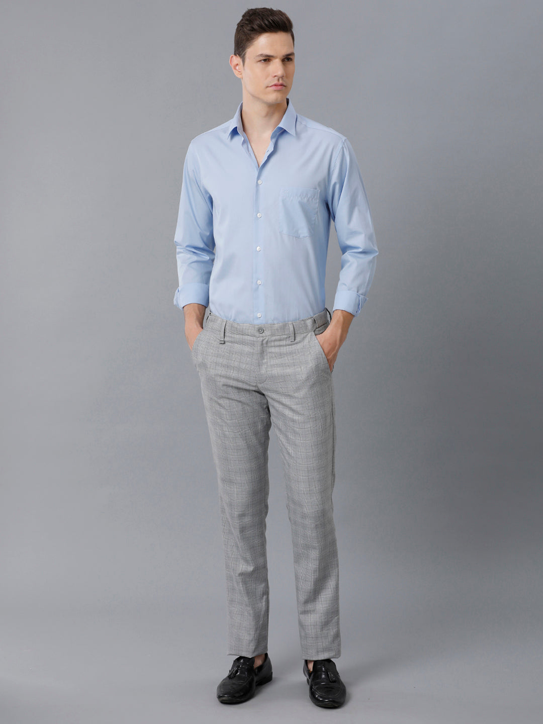 Aldeno Mens Regular Fit Solid Blue Formal Cotton Shirt (CYRIS)