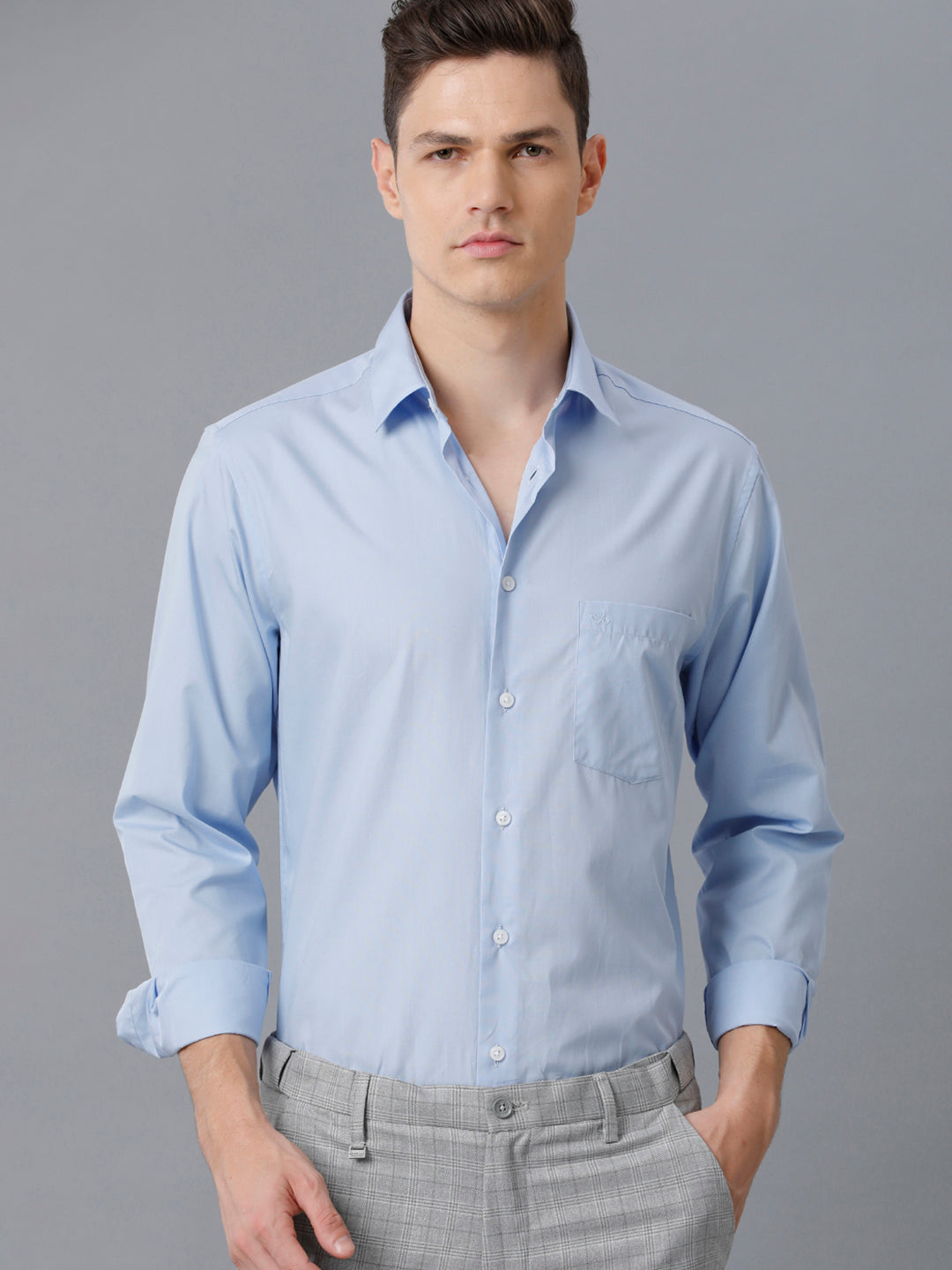Aldeno Mens Regular Fit Solid Blue Formal Cotton Shirt (CYRIS)