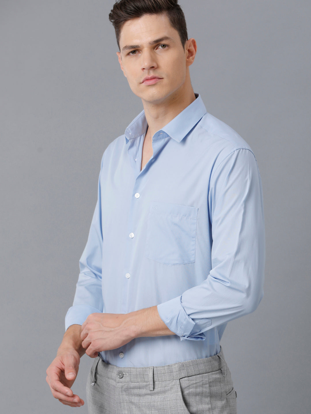 Aldeno Mens Regular Fit Solid Blue Formal Cotton Shirt (CYRIS)