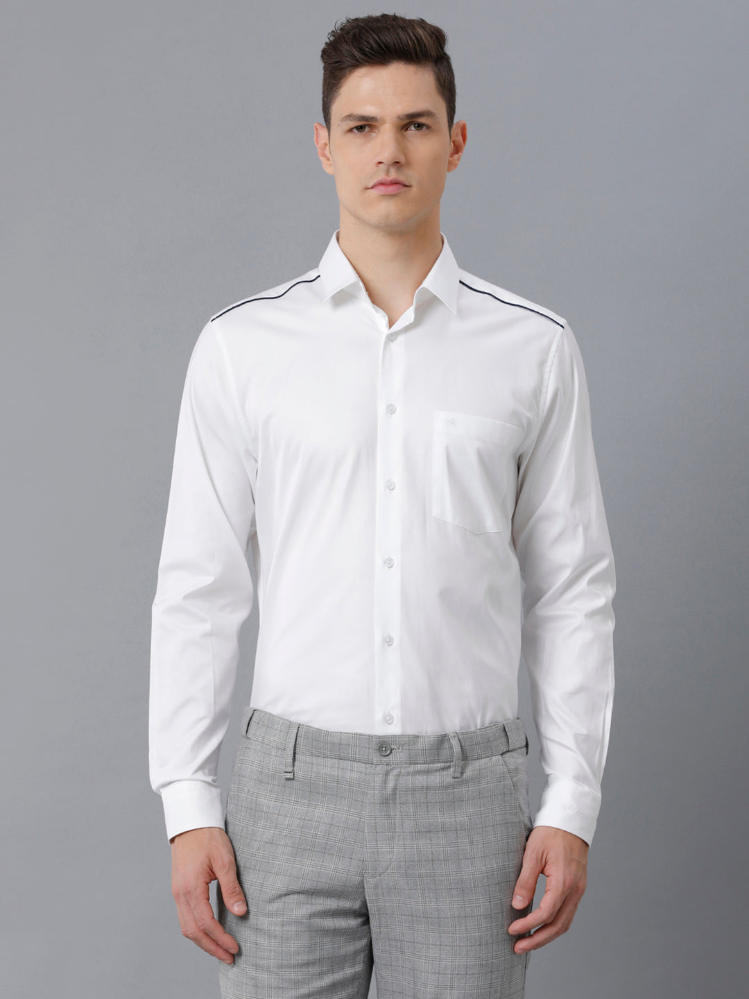 Aldeno Mens Slim Fit Solid White Formal Cotton Shirt (CORBIN)