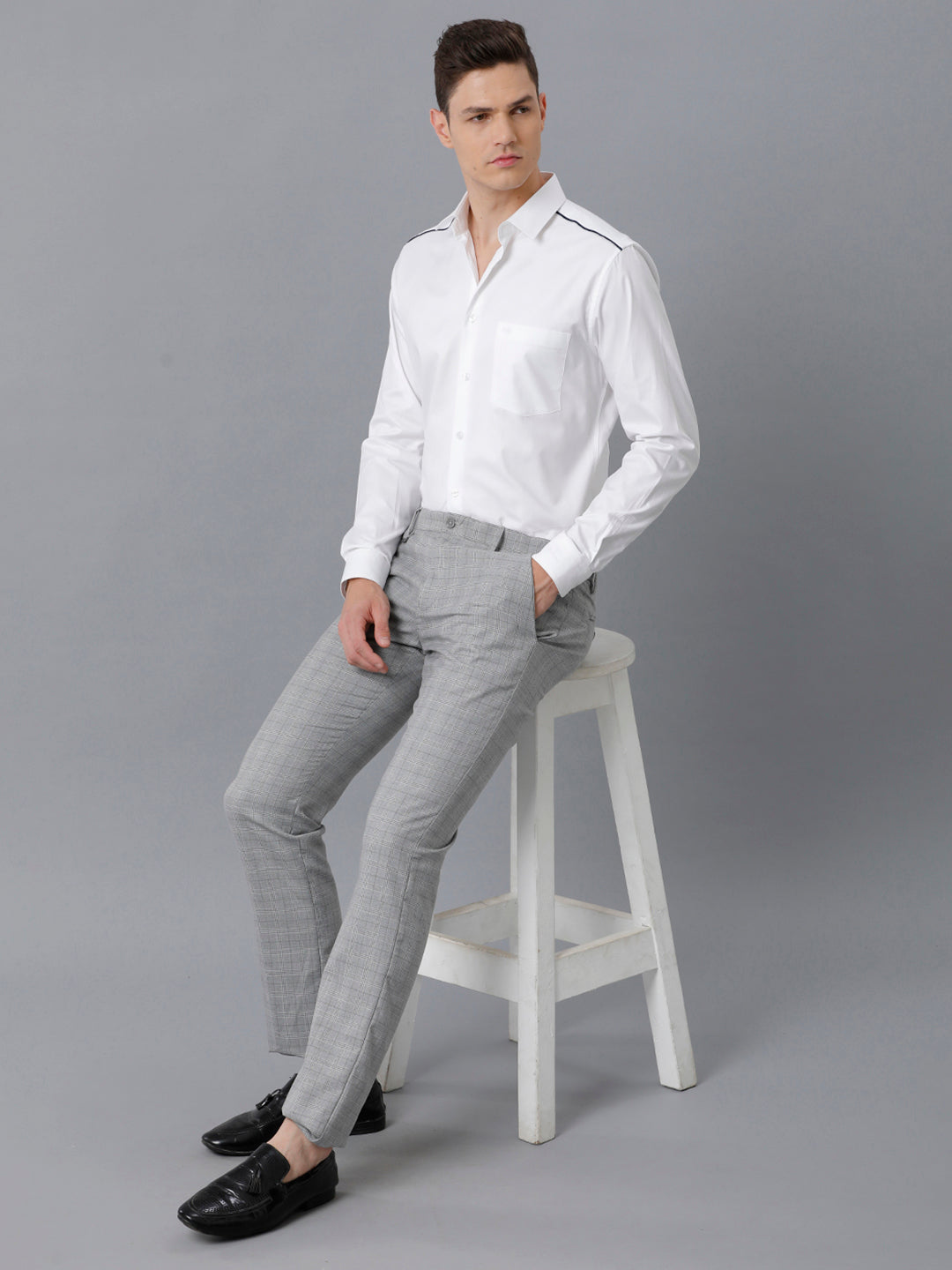 Aldeno Mens Slim Fit Solid White Formal Cotton Shirt (CORBIN)