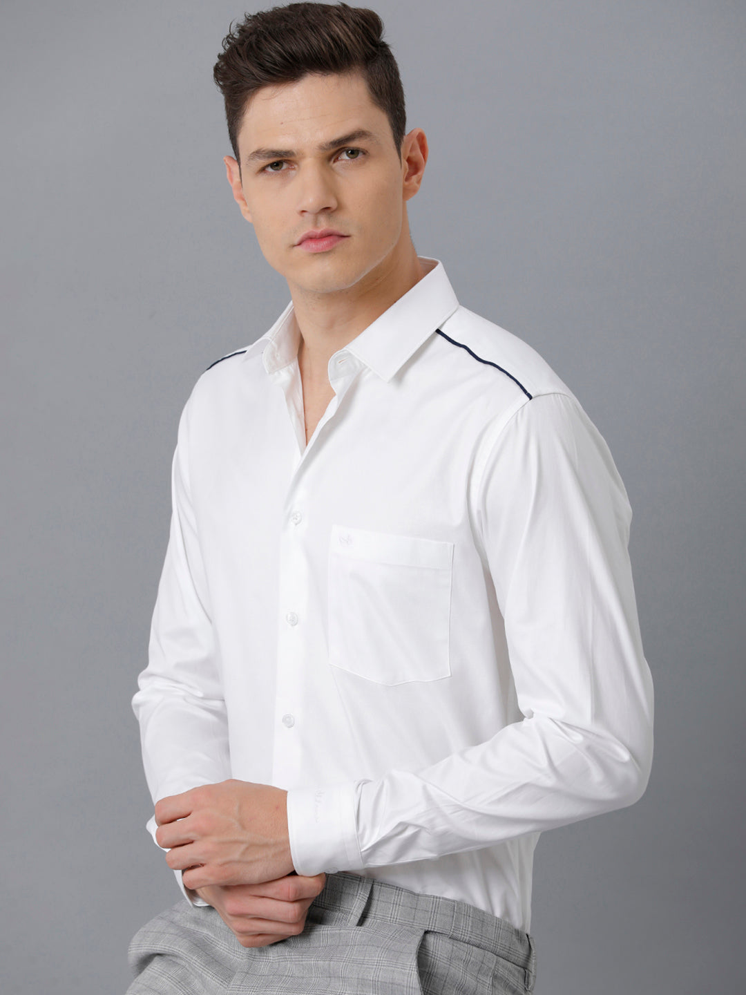 Aldeno Mens Slim Fit Solid White Formal Cotton Shirt (CORBIN)