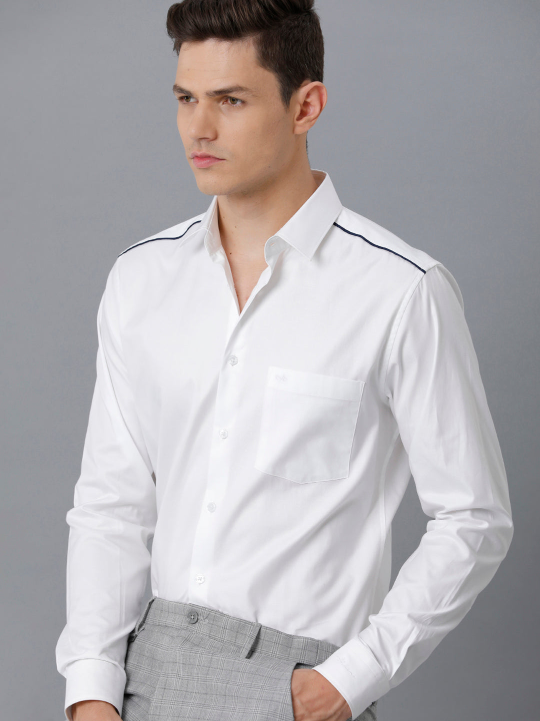 Aldeno Mens Slim Fit Solid White Formal Cotton Shirt (CORBIN)
