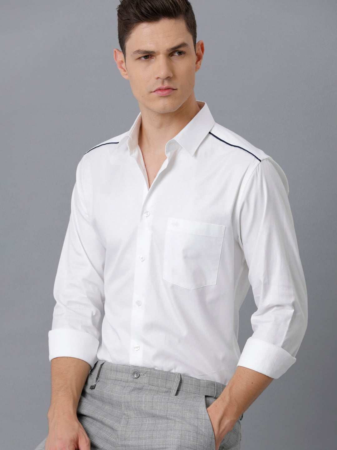 Aldeno Mens Slim Fit Solid White Formal Cotton Shirt (CORBIN)