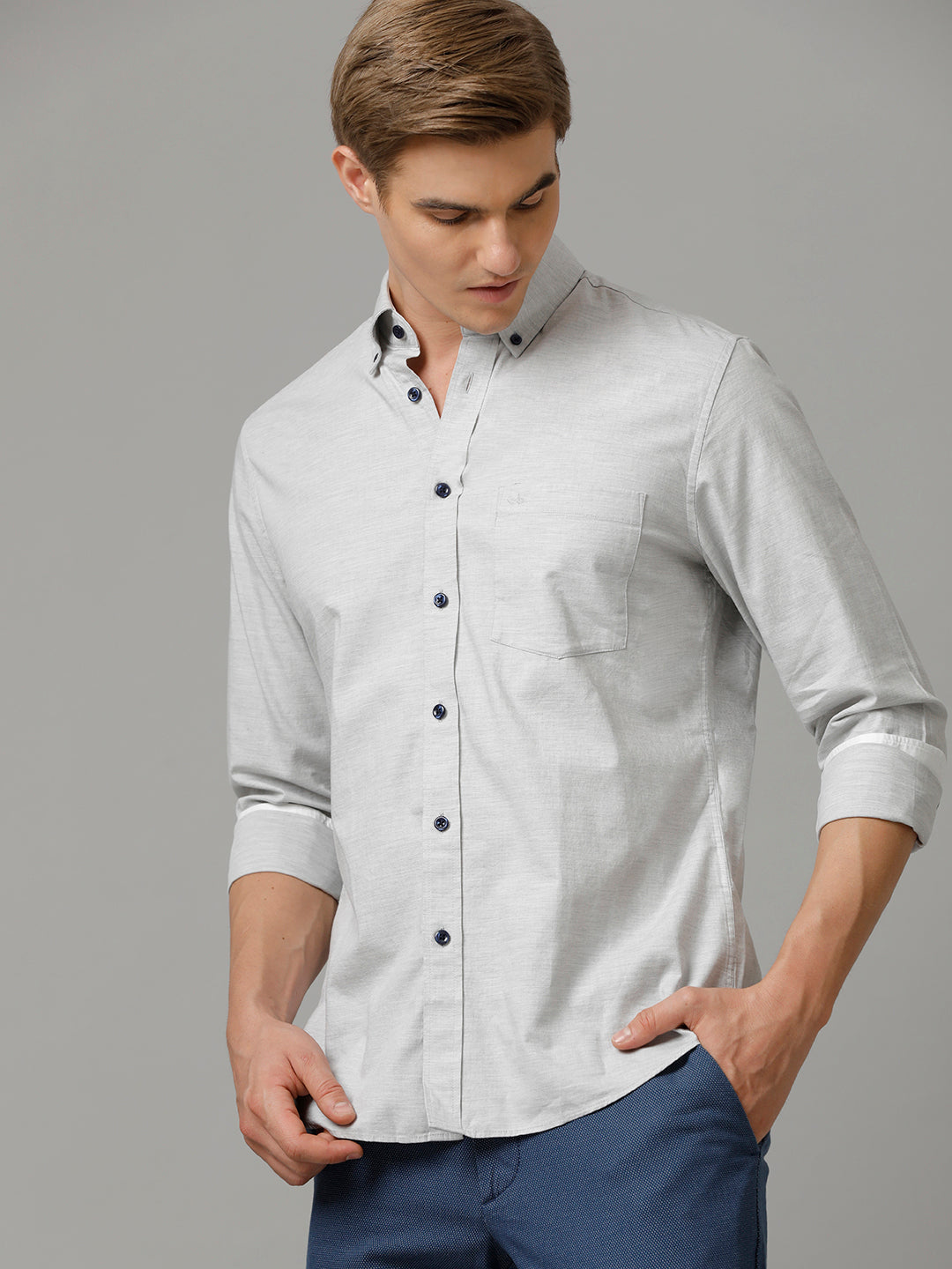 Aldeno Men Self Design Casual Grey Shirt (LONIE)