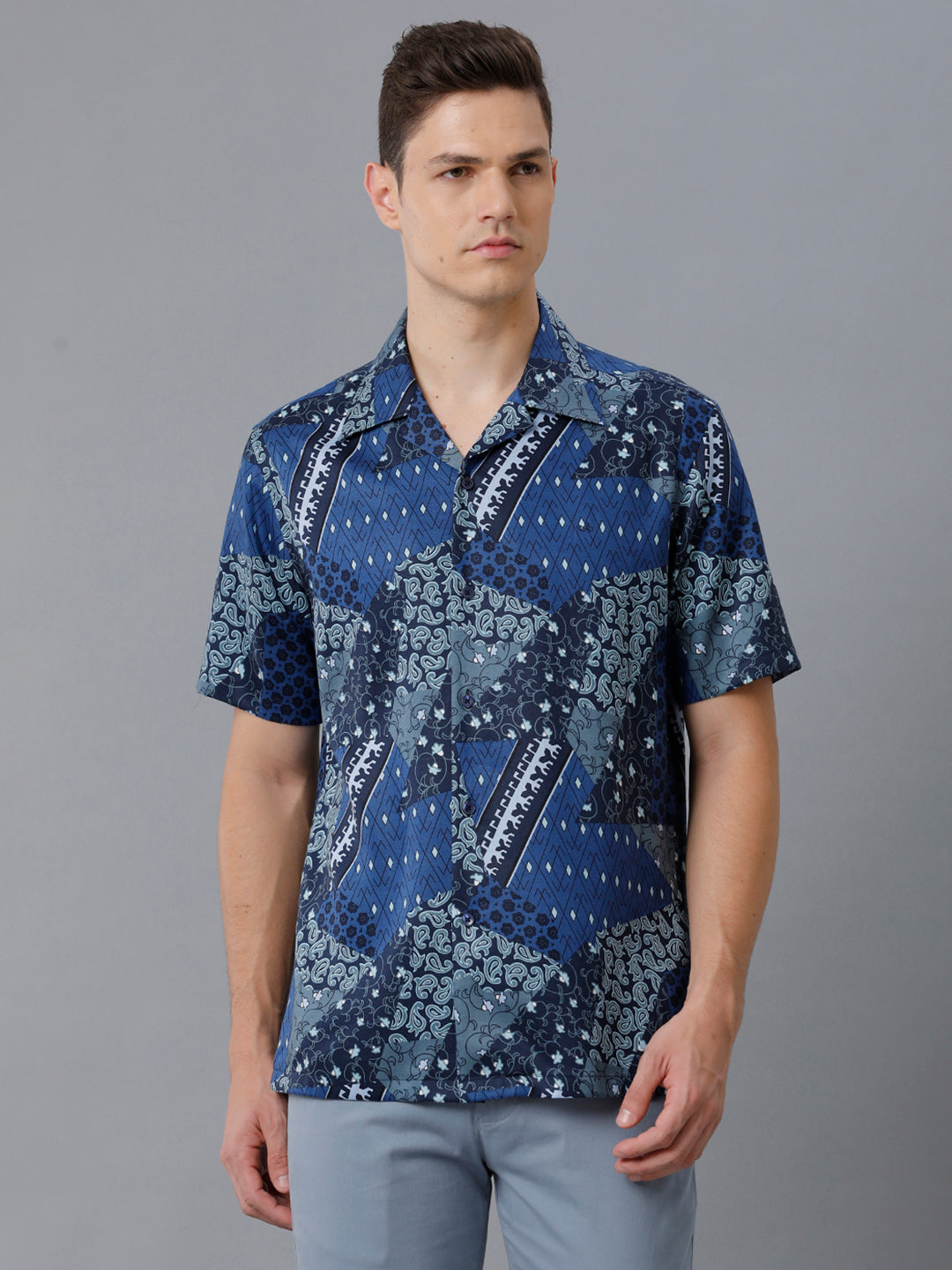 Aldeno Mens Slim Fit Check Navy/White Casual Cotton Blend Stretch Shirt (HARRY)