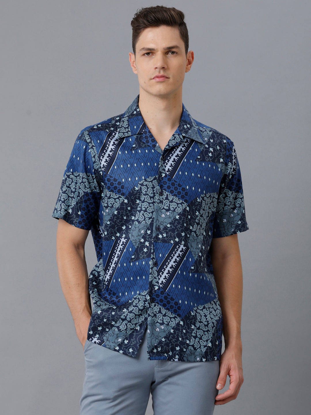Aldeno Mens Slim Fit Check Navy/White Casual Cotton Blend Stretch Shirt (HARRY)