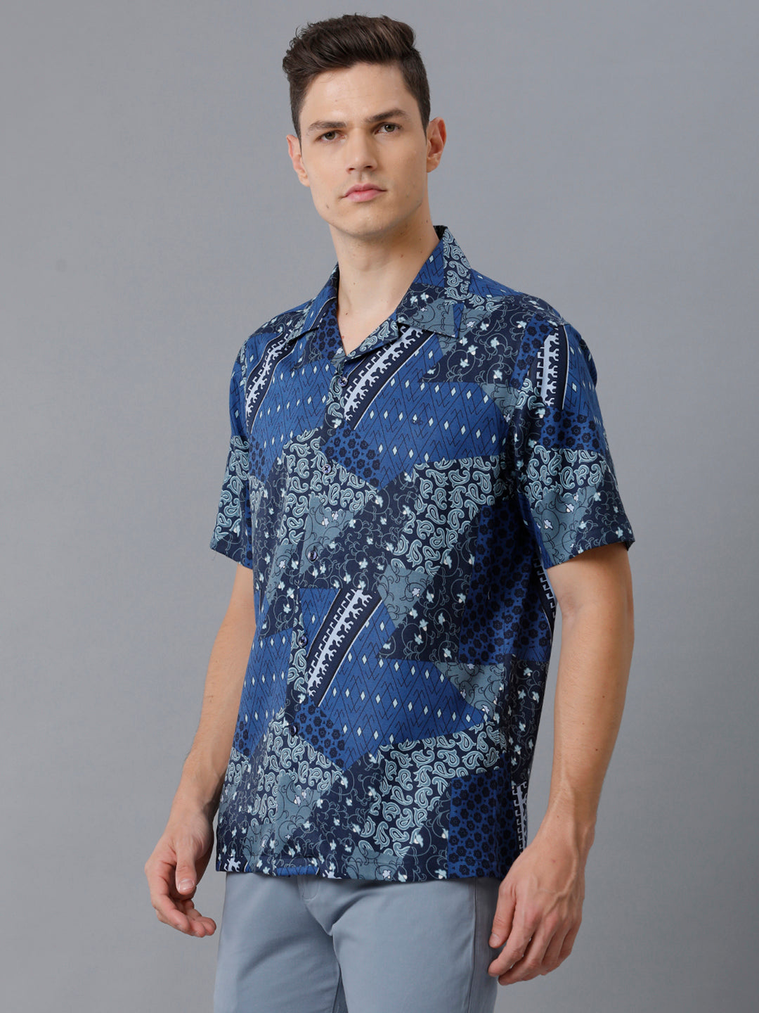Aldeno Mens Slim Fit Check Navy/White Casual Cotton Blend Stretch Shirt (HARRY)