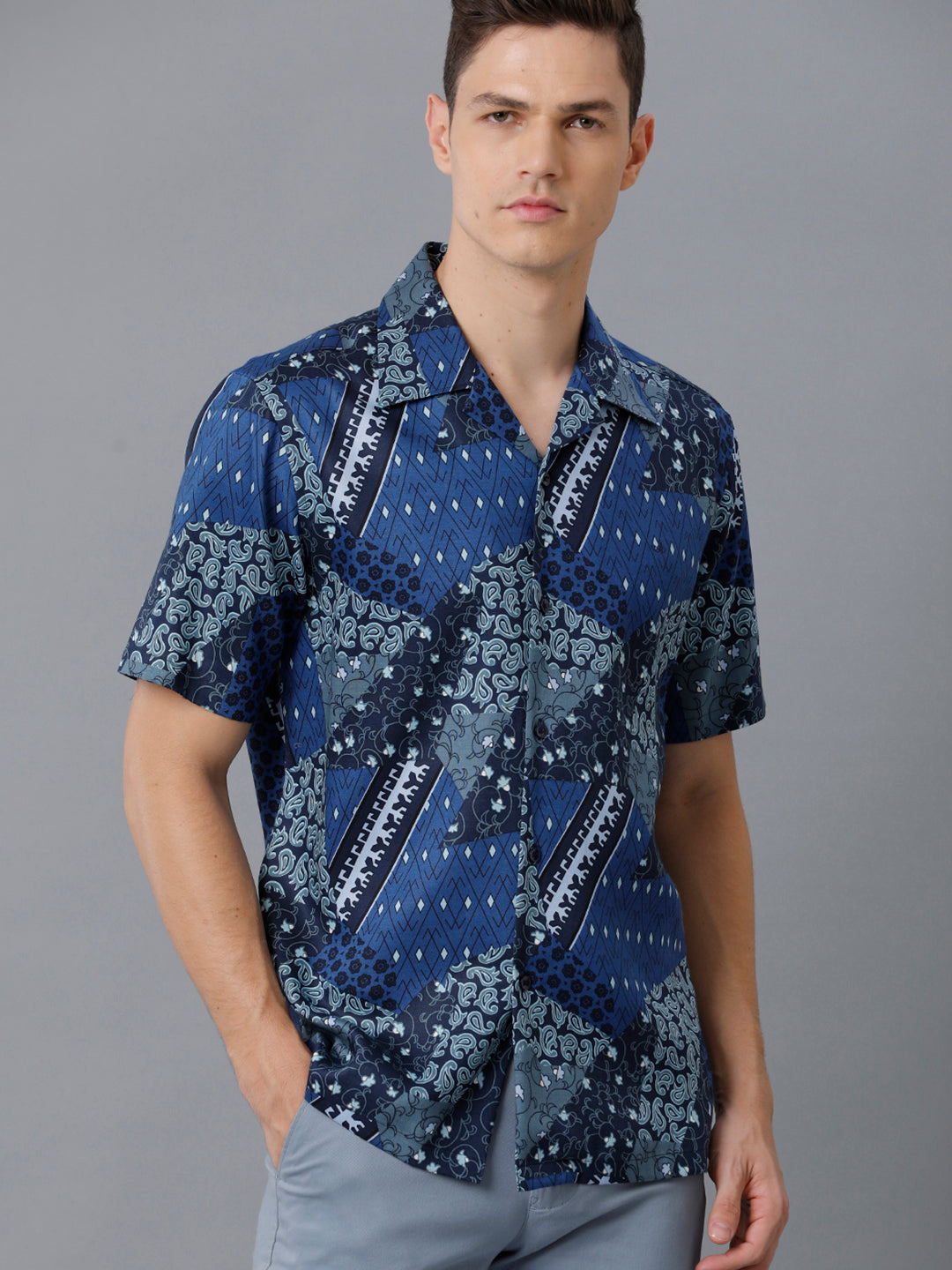 Aldeno Mens Slim Fit Check Navy/White Casual Cotton Blend Stretch Shirt (HARRY)