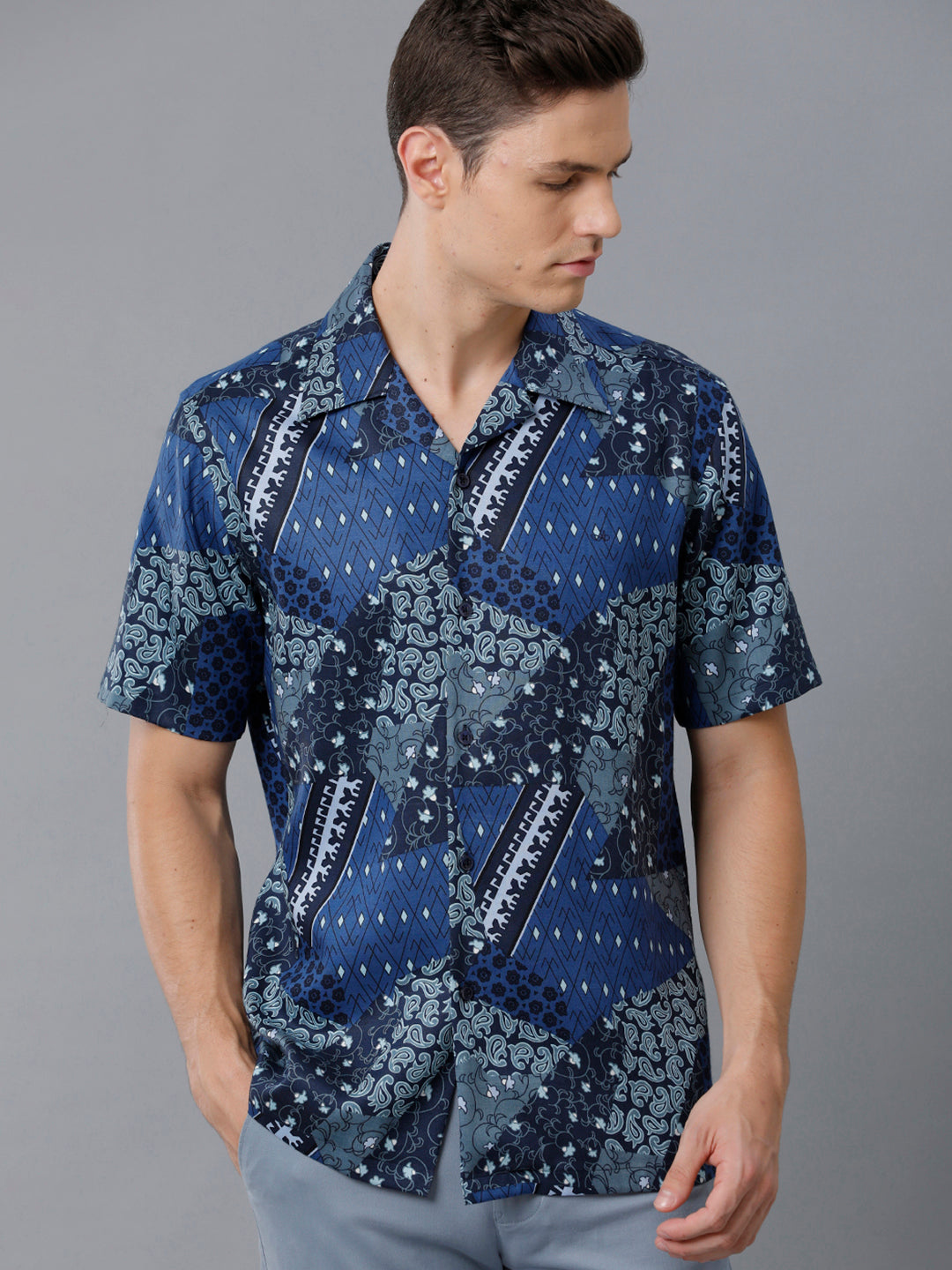Aldeno Mens Slim Fit Check Navy/White Casual Cotton Blend Stretch Shirt (HARRY)