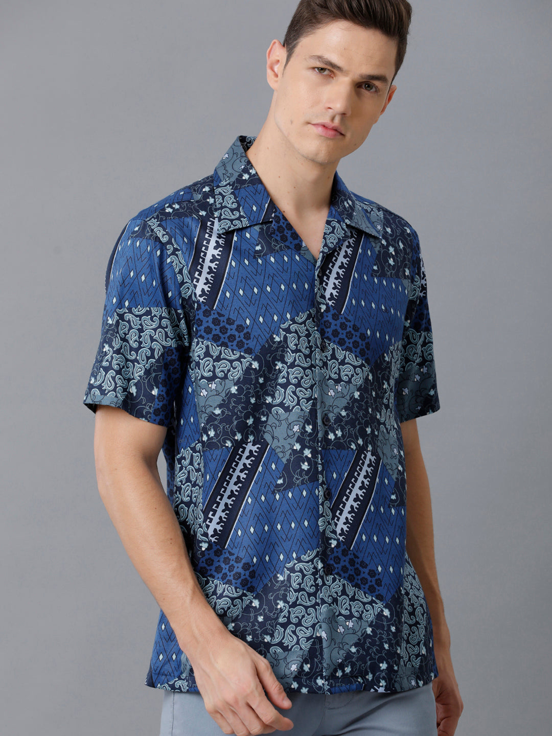 Aldeno Mens Slim Fit Check Navy/White Casual Cotton Blend Stretch Shirt (HARRY)