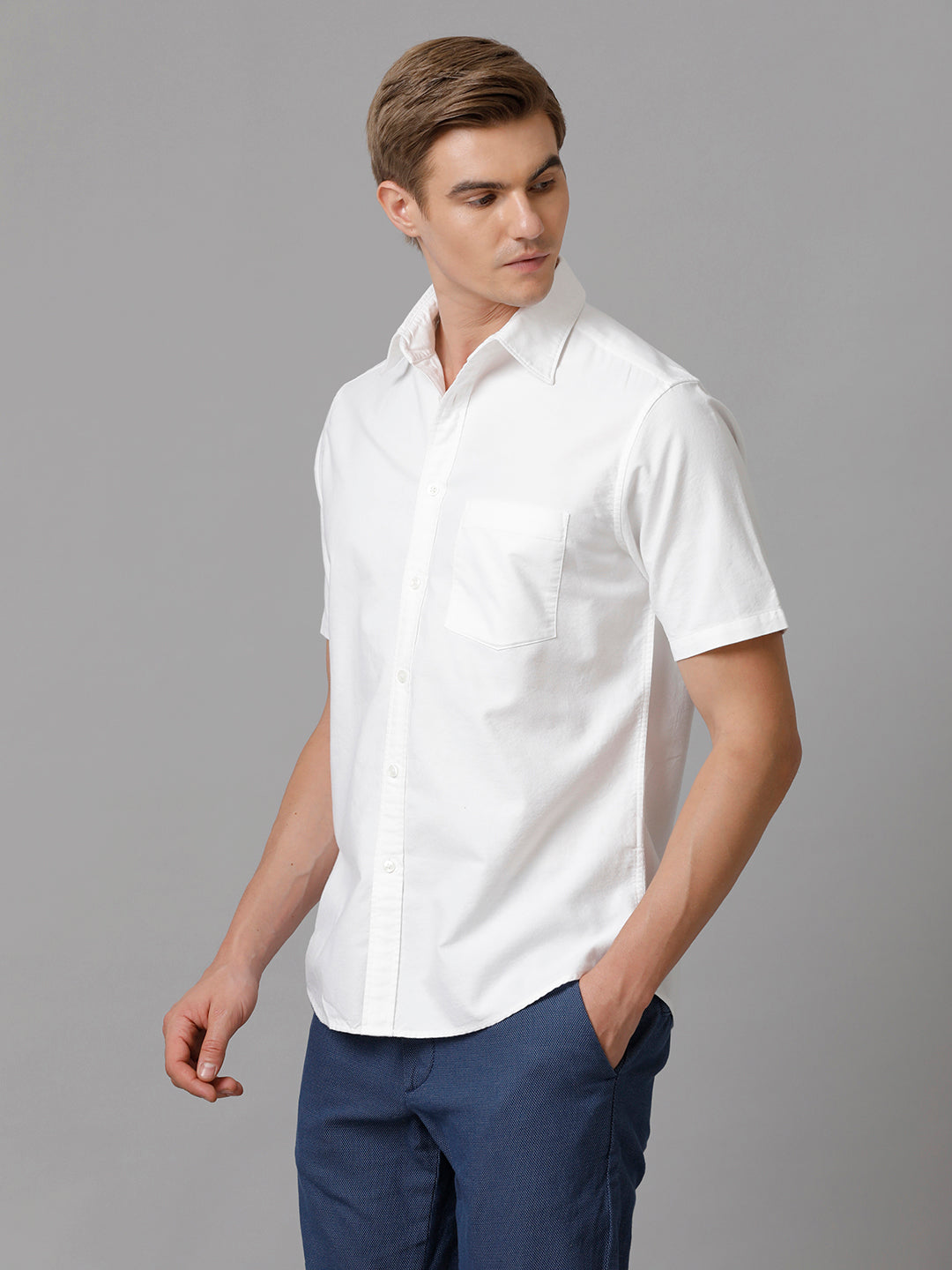 Aldeno Men Solid Casual White Shirt (OSWYN)