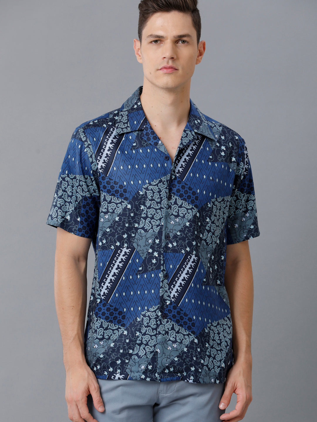 Aldeno Mens Slim Fit Check Navy/White Casual Cotton Blend Stretch Shirt (HARRY)
