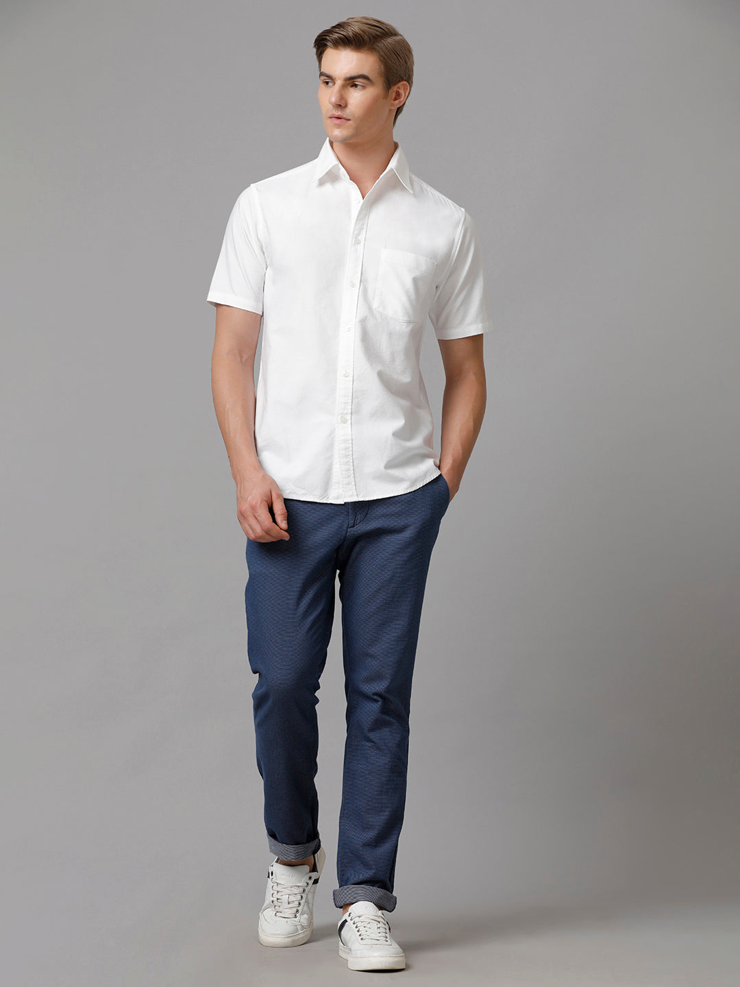 Aldeno Men Solid Casual White Shirt (OSWYN)