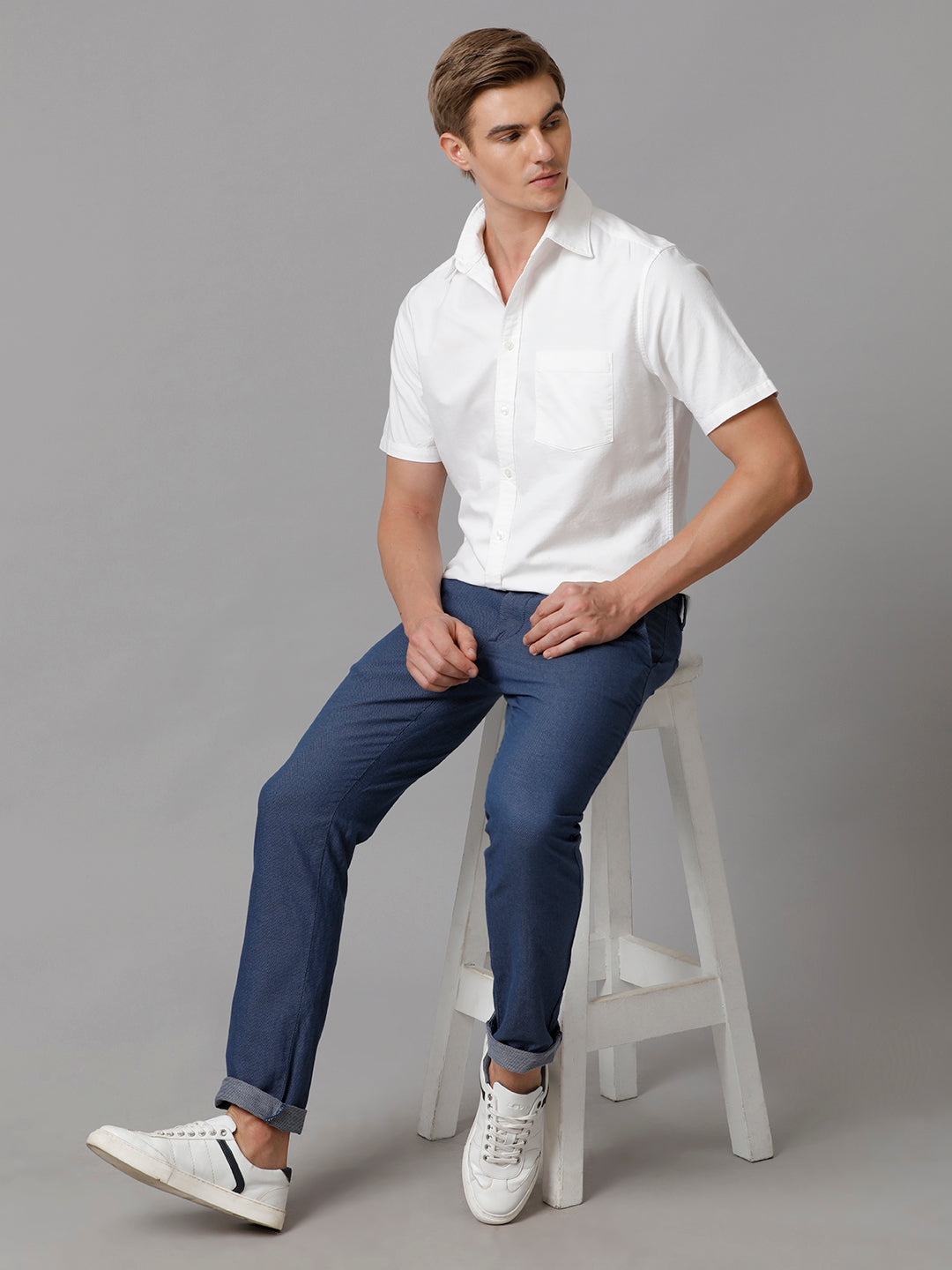 Aldeno Men Solid Casual White Shirt (OSWYN)