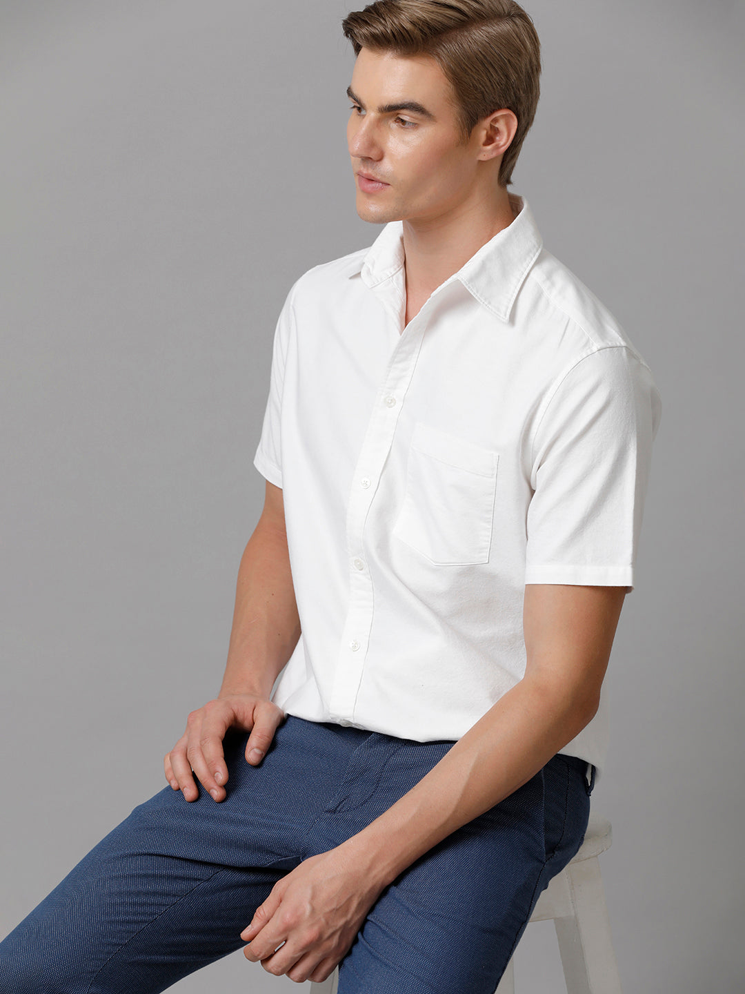 Aldeno Men Solid Casual White Shirt (OSWYN)