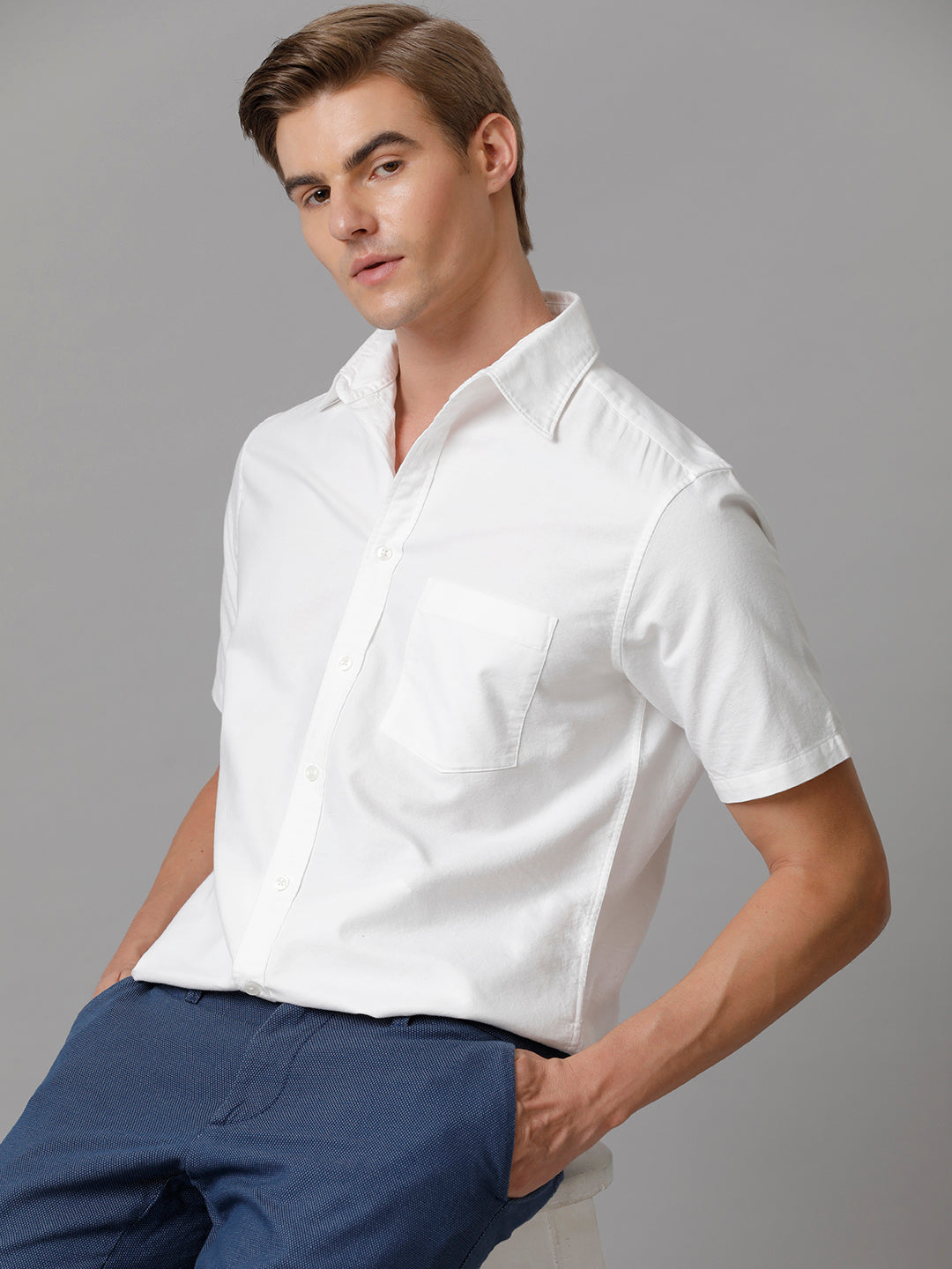 Aldeno Men Solid Casual White Shirt (OSWYN)