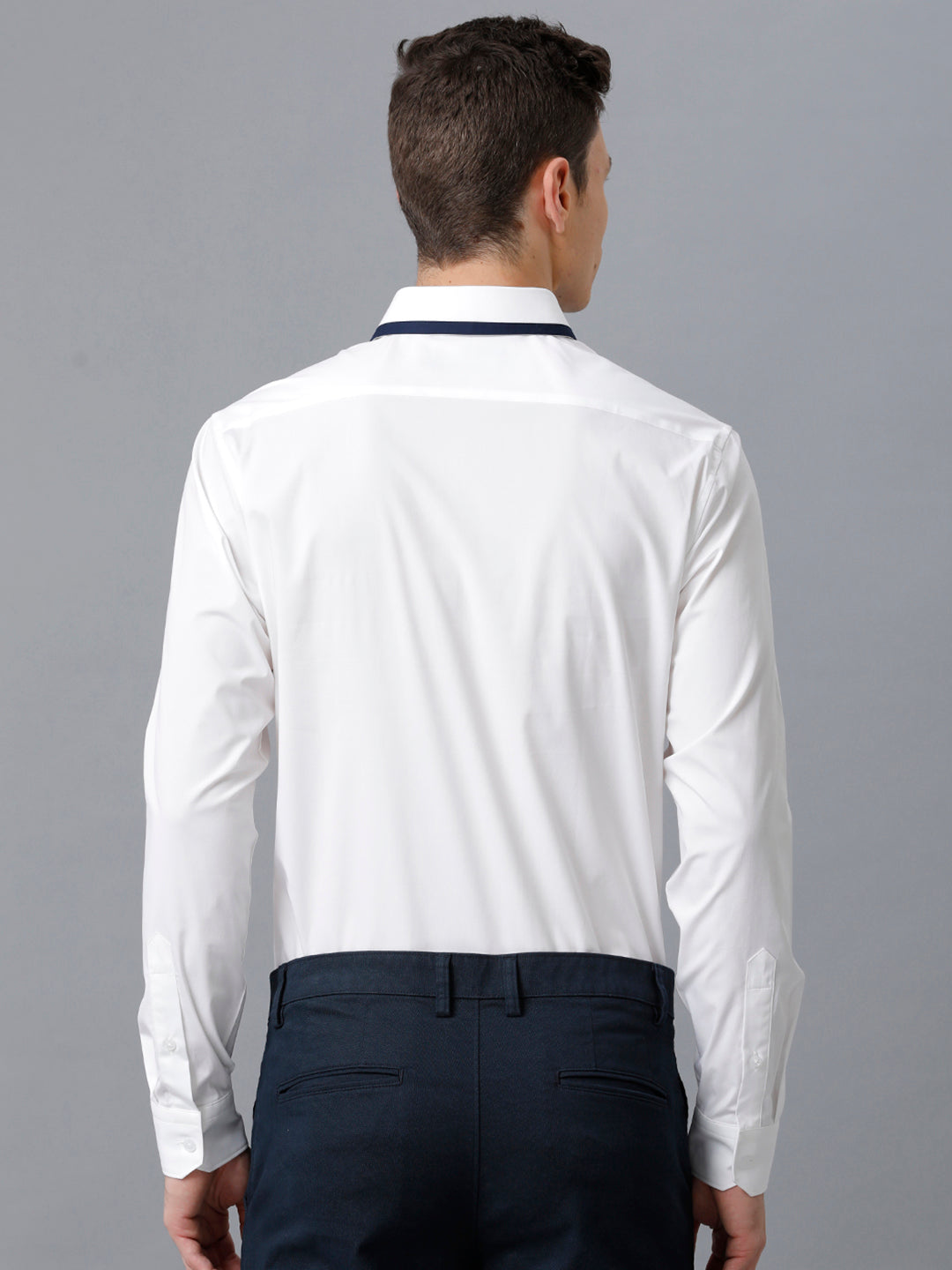 Aldeno Mens Regular Fit Solid White Formal Cotton Stretch Shirt (CLAUS)