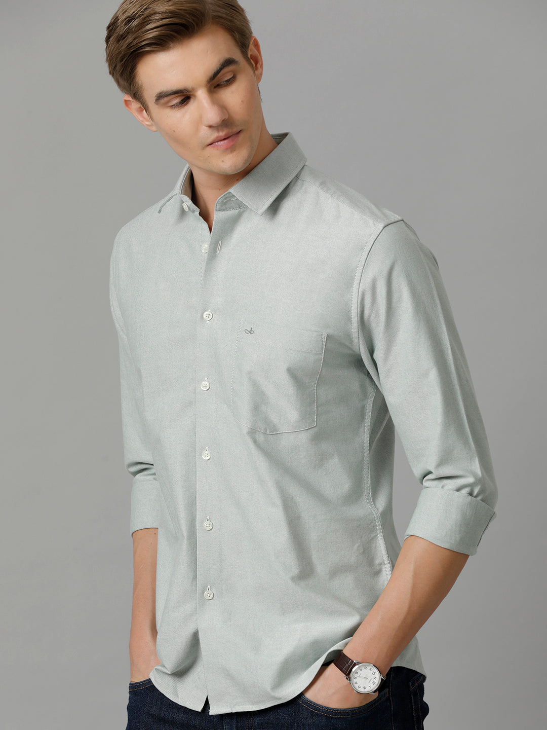 Aldeno Men Solid Casual Green Shirt (CASEY)