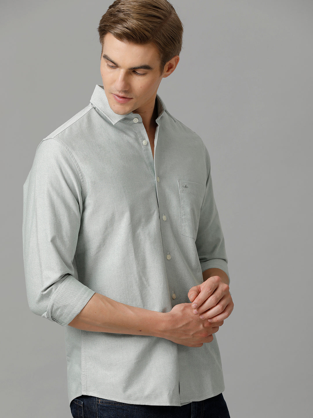 Aldeno Men Solid Casual Green Shirt (CASEY)