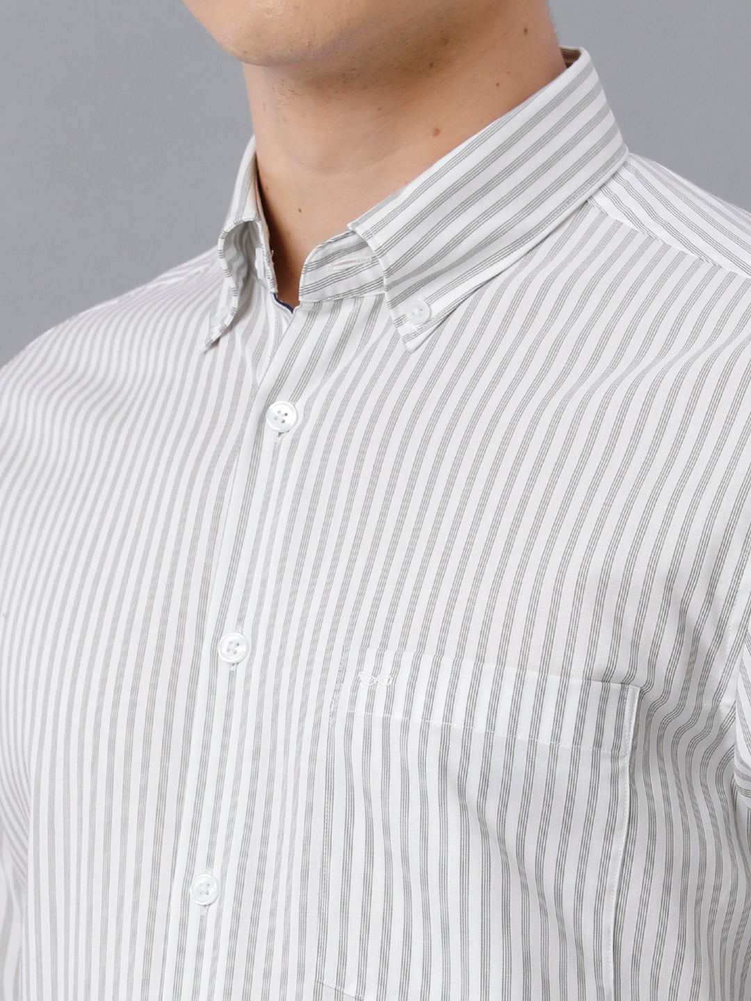 Aldeno Mens Slim Fit Stripe Light Grey/White Casual Cotton Shirt (TAIDE)