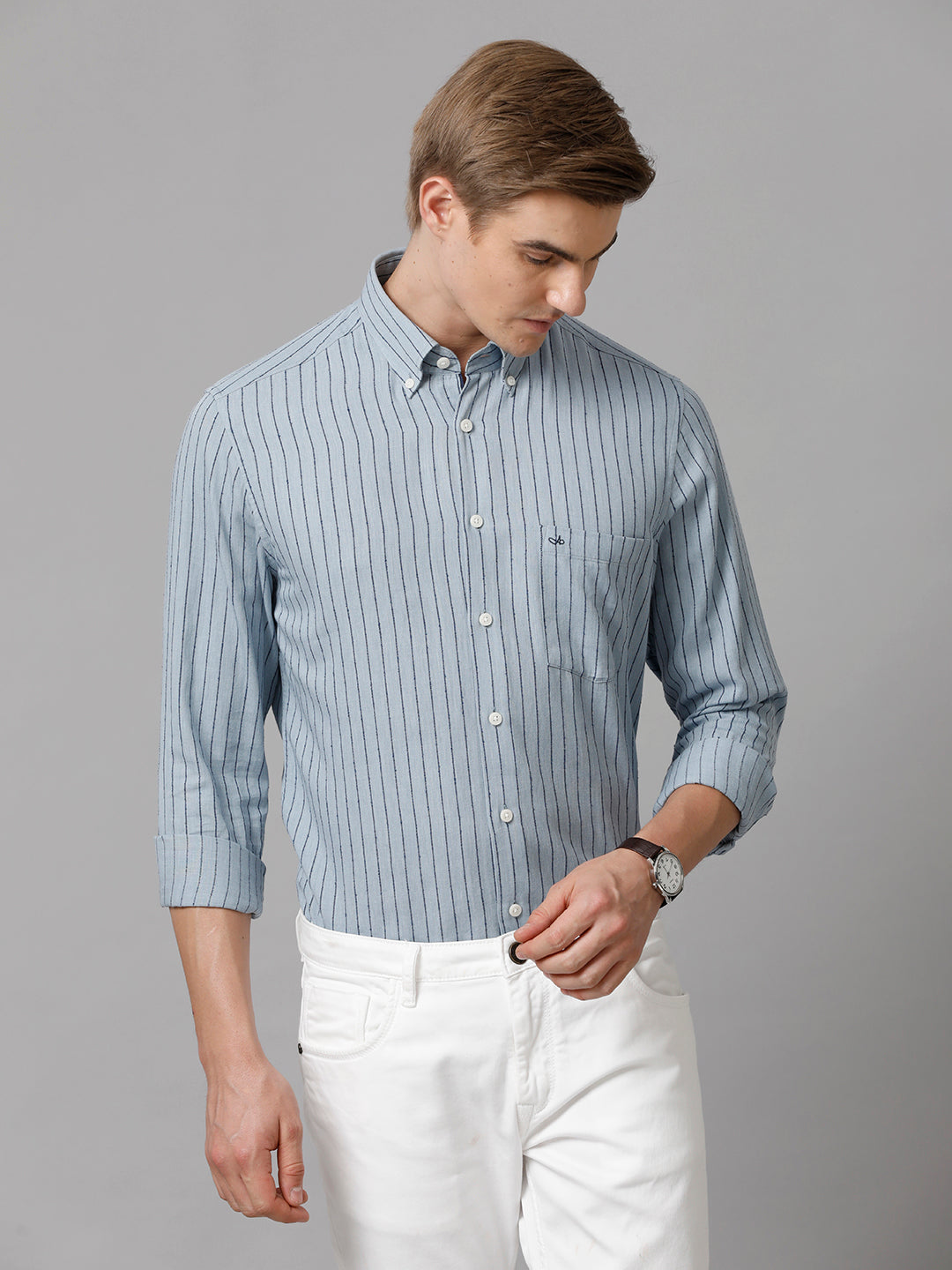 Aldeno Men Striped Formal Blue Shirt (CARLA)