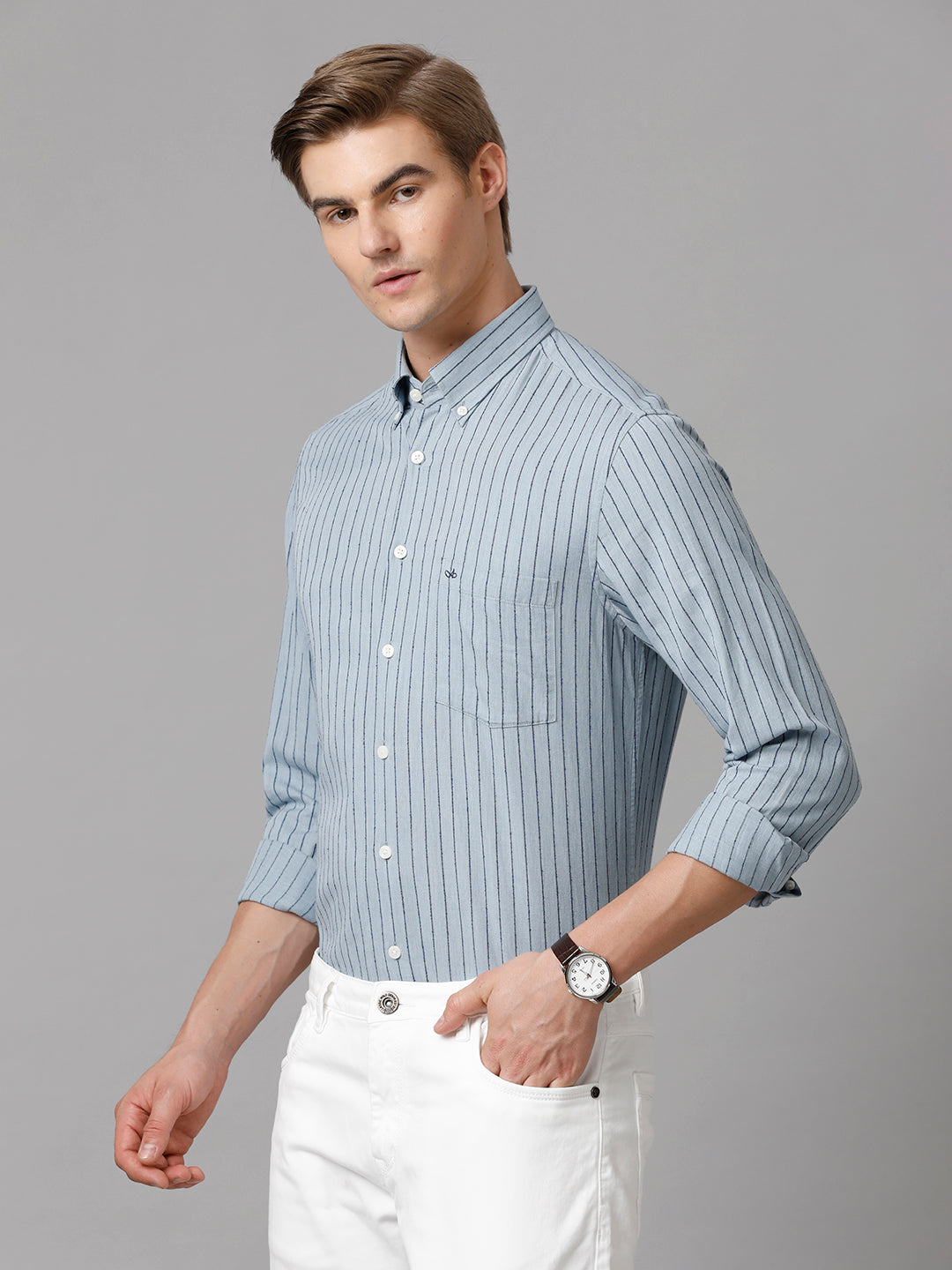 Aldeno Men Striped Formal Blue Shirt (CARLA)
