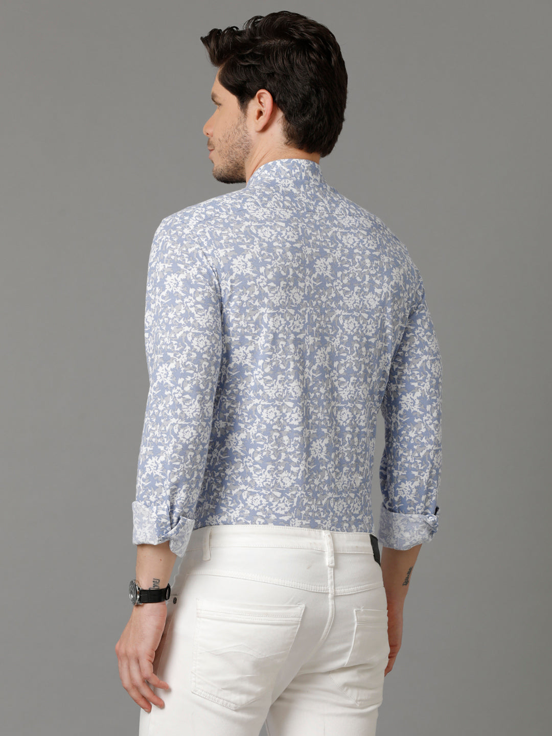 Aldeno Mens Regular Fit Abstract Print White Casual Knitted Cotton Shirt (CLAVE)