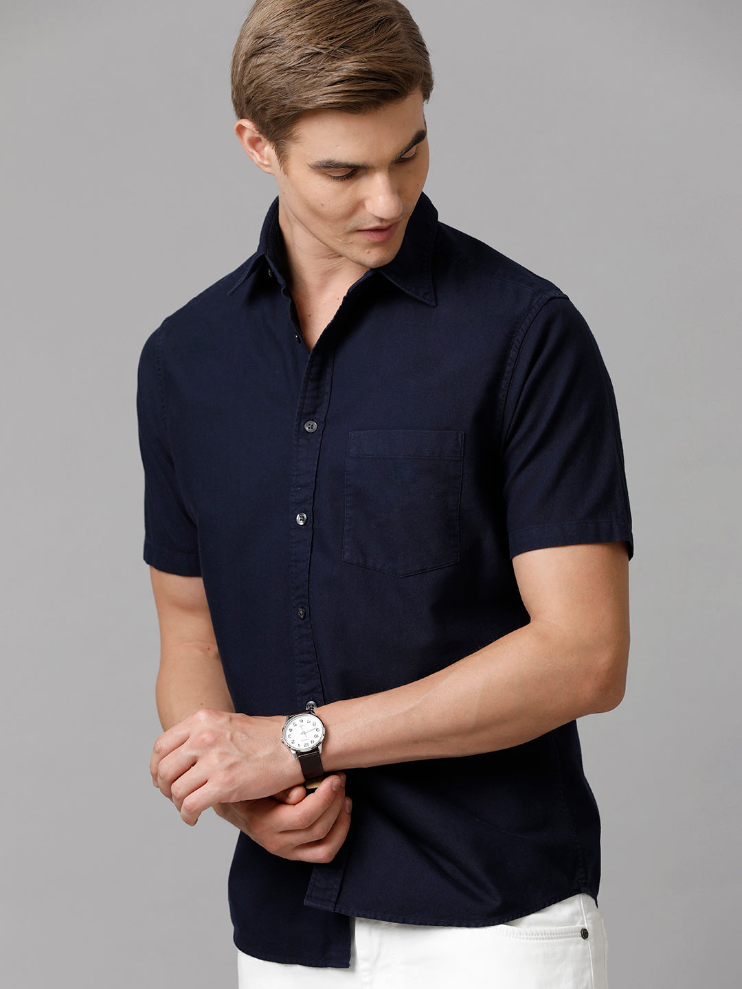 Aldeno Men Solid Casual Navy Blue Shirt (ORVIN)