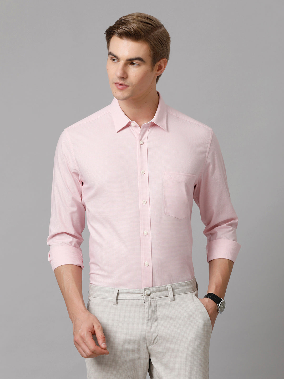 Aldeno Men Checkered Formal Pink Shirt (CAPEL)