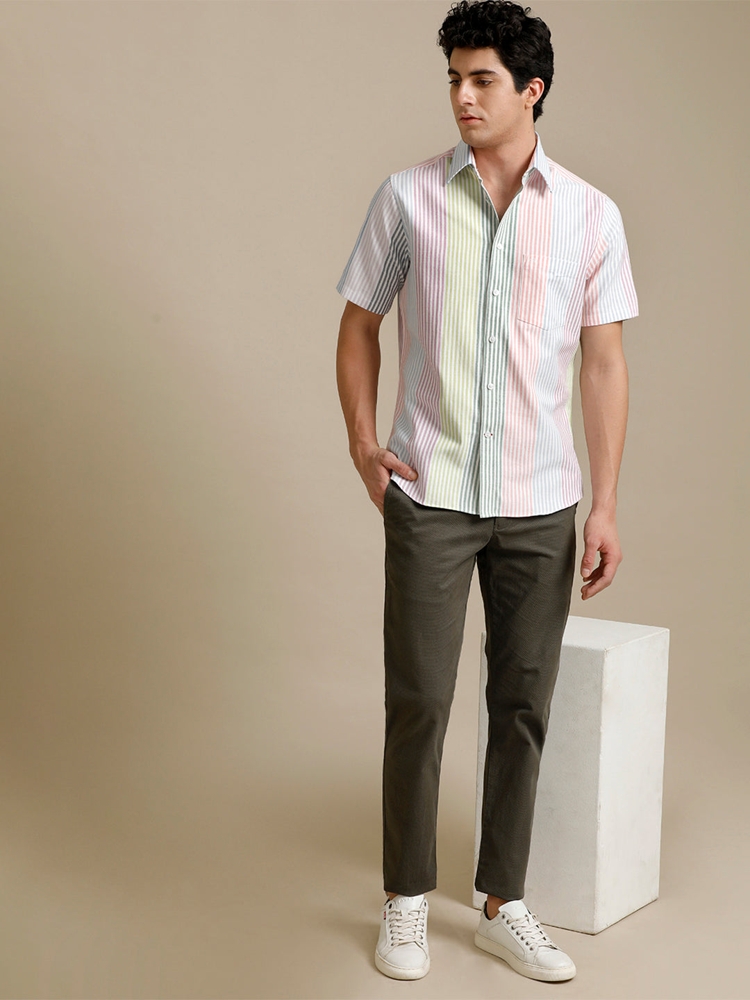 Aldeno Mens Regular Fit Multi Stripe Casual Cotton Shirt (HALLY)