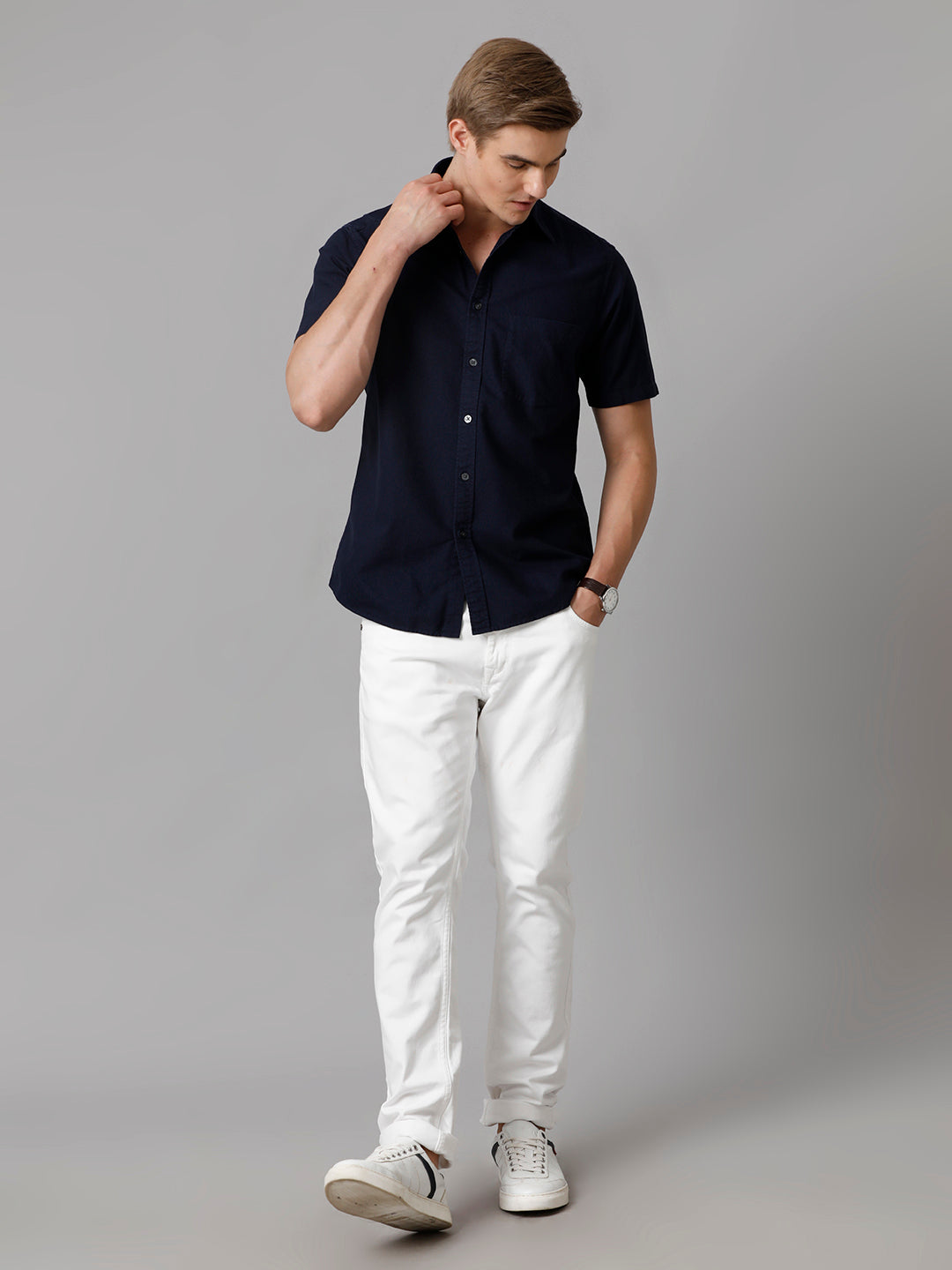 Aldeno Men Solid Casual Navy Blue Shirt (ORVIN)
