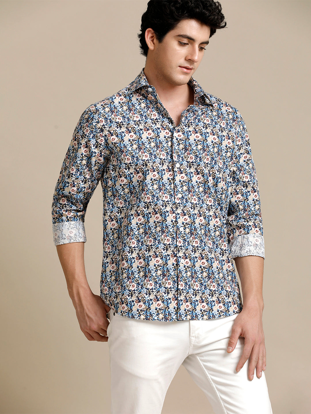 Aldeno Mens Regular Fit Floral Aop Blue Blush/Beige/Pink/Red Casual Cotton Shirt (POMUL)