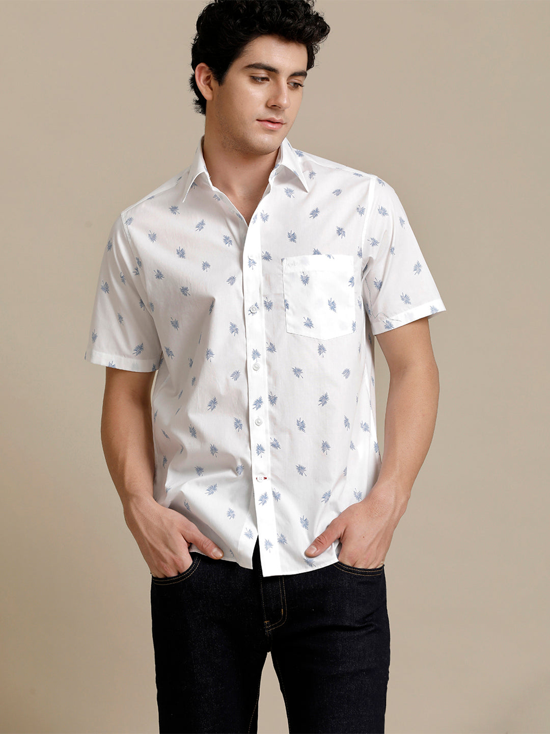 Aldeno Mens Regular Fit Light Blue Aop Casual Cotton Shirt (HOANG)