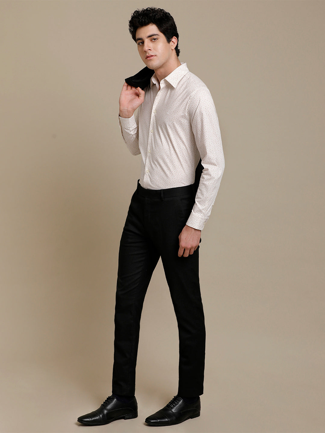 Aldeno Mens Slim Fit Bige/Brown/White Lead Aop Casual Cotton Stretch Shirt (PIBEG)