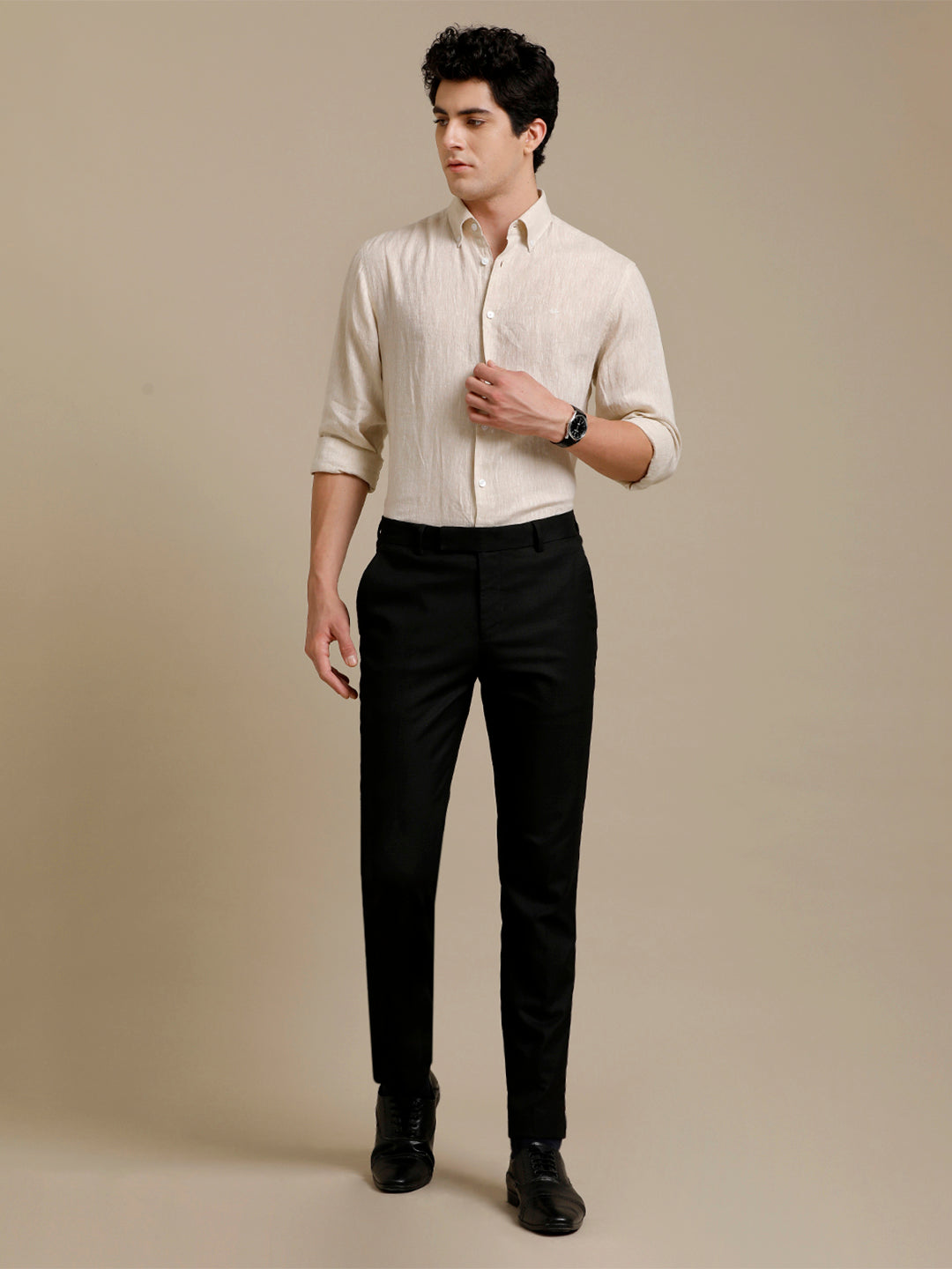 Aldeno Mens Regular Fit Cream Solid Casual Linen Shirt (LACEG)