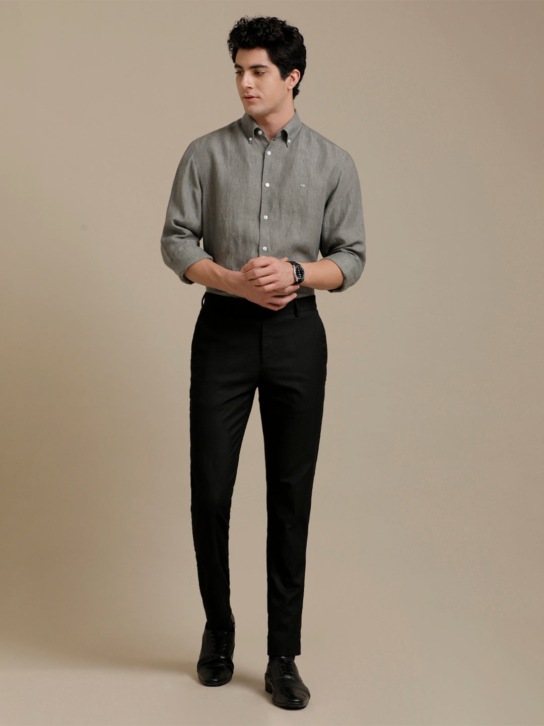 Aldeno Mens Regular Fit Seaweed Green Solid Casual Linen Shirt (LAGRE)