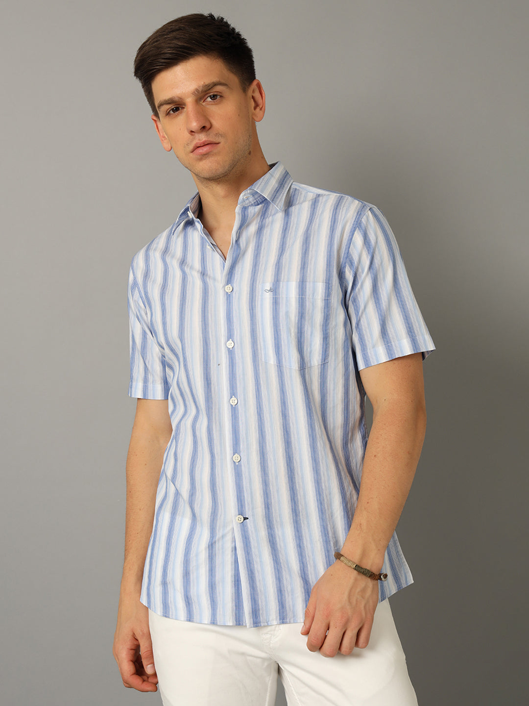 Aldeno Men Striped Casual Blue & White Shirt