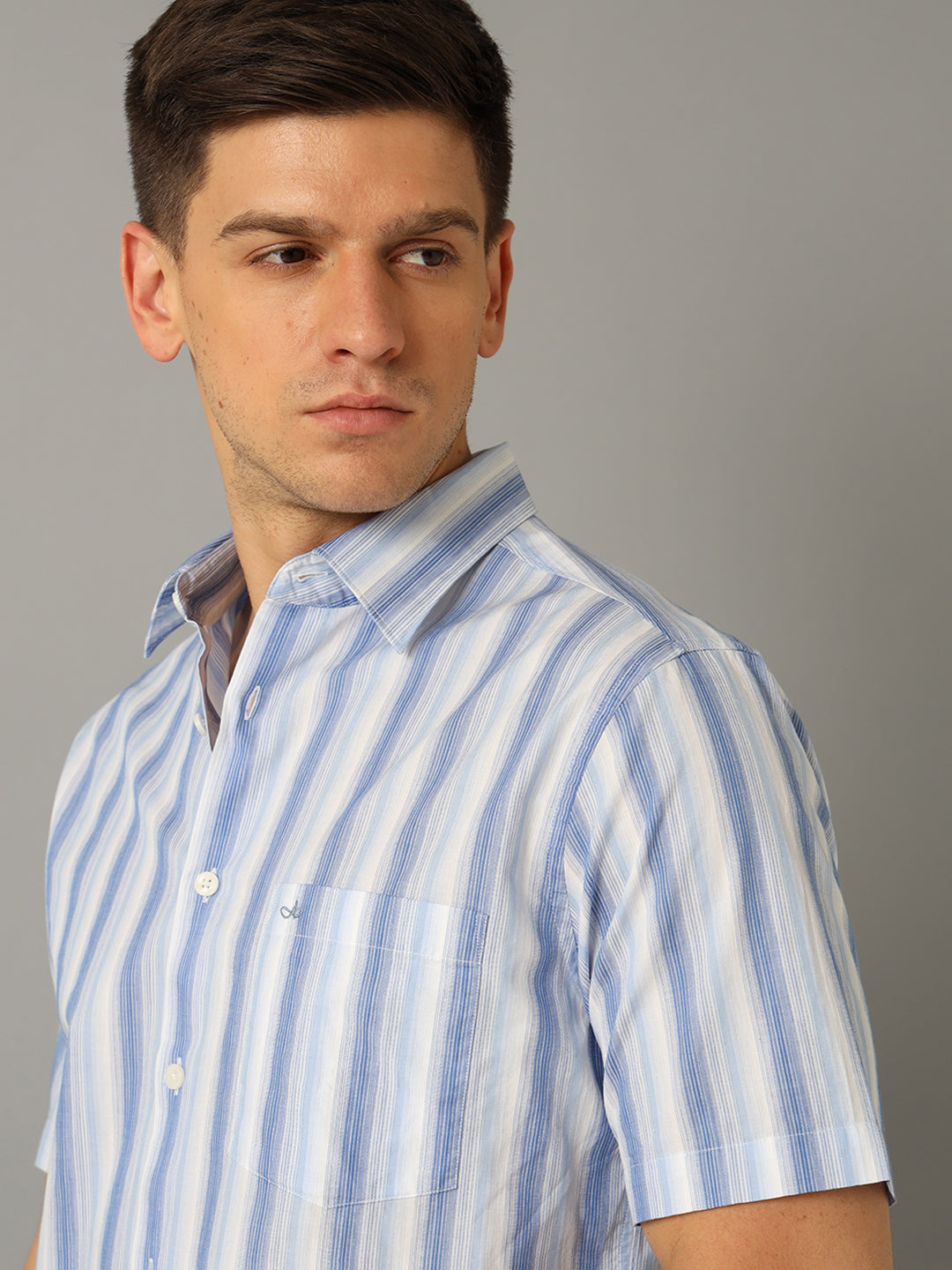 Aldeno Men Striped Casual Blue & White Shirt