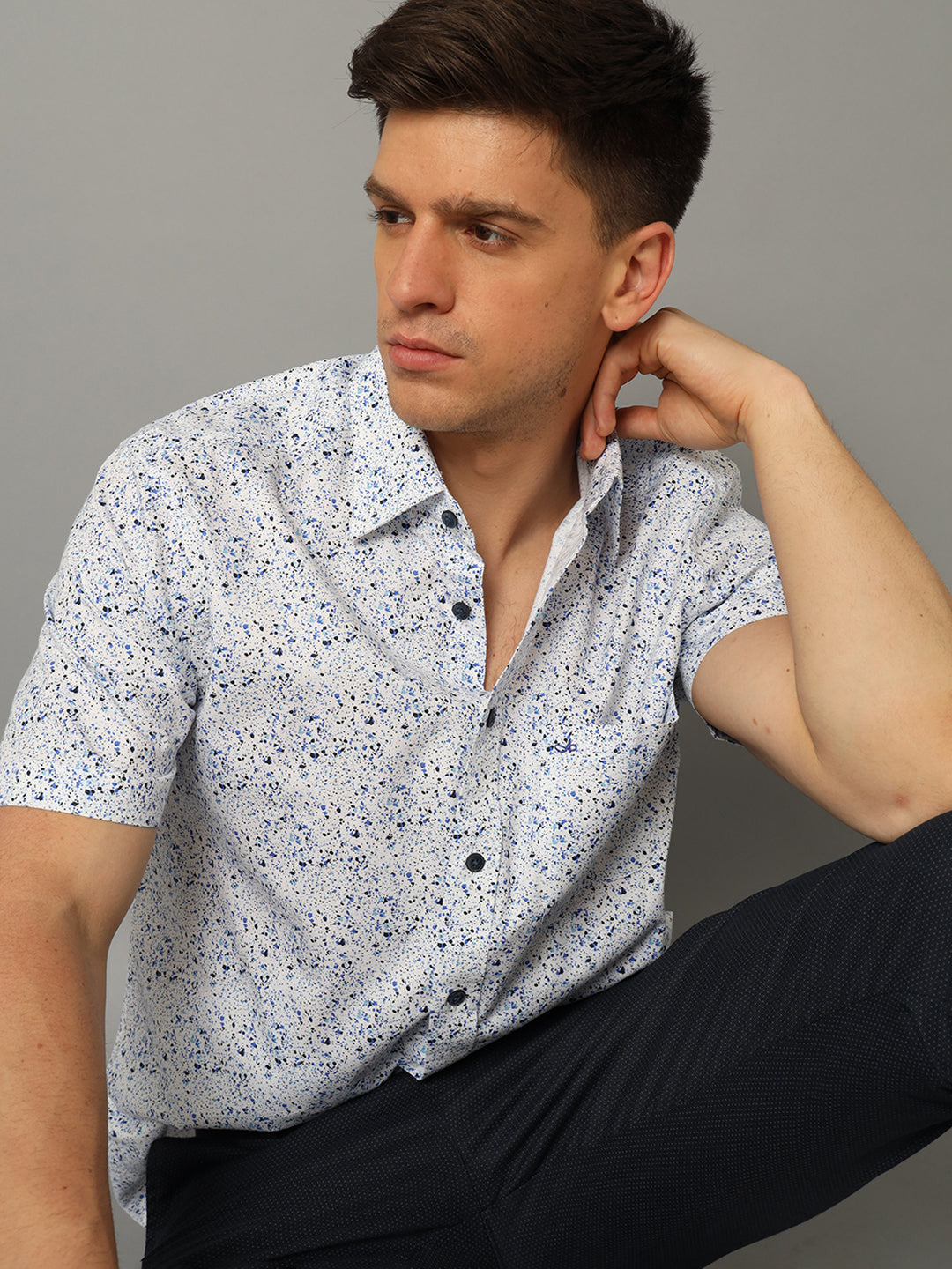 Aldeno Men Printed Casual Blue Shirt