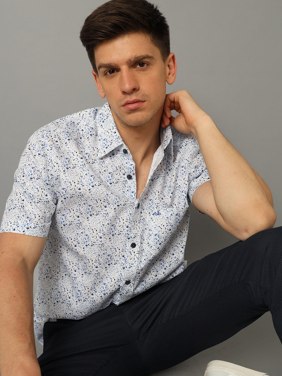 Aldeno Men Printed Casual Blue Shirt