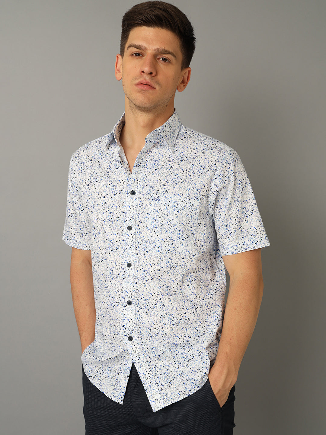 Aldeno Men Printed Casual Blue Shirt