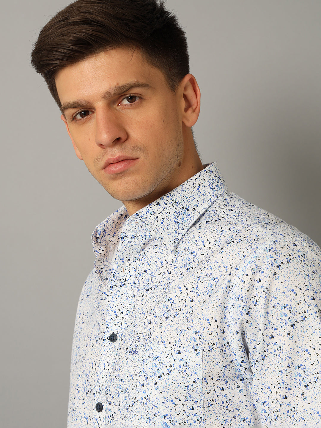 Aldeno Men Printed Casual Blue Shirt