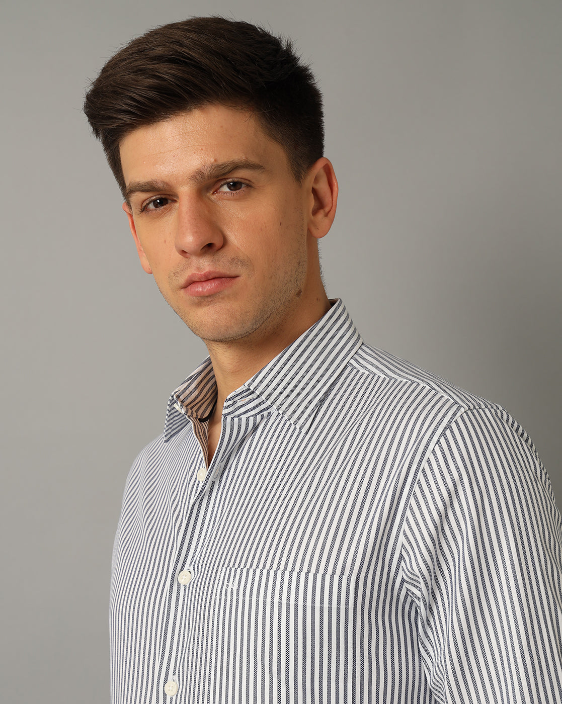Aldeno Men Striped Formal White Shirt