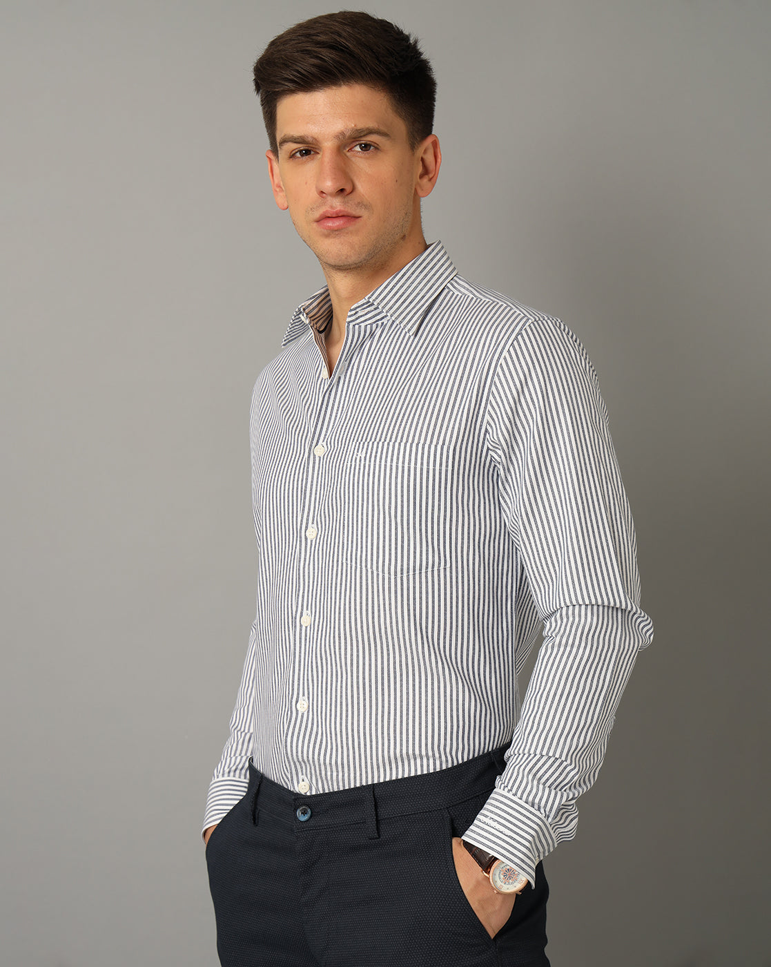 Aldeno Men Striped Formal White Shirt