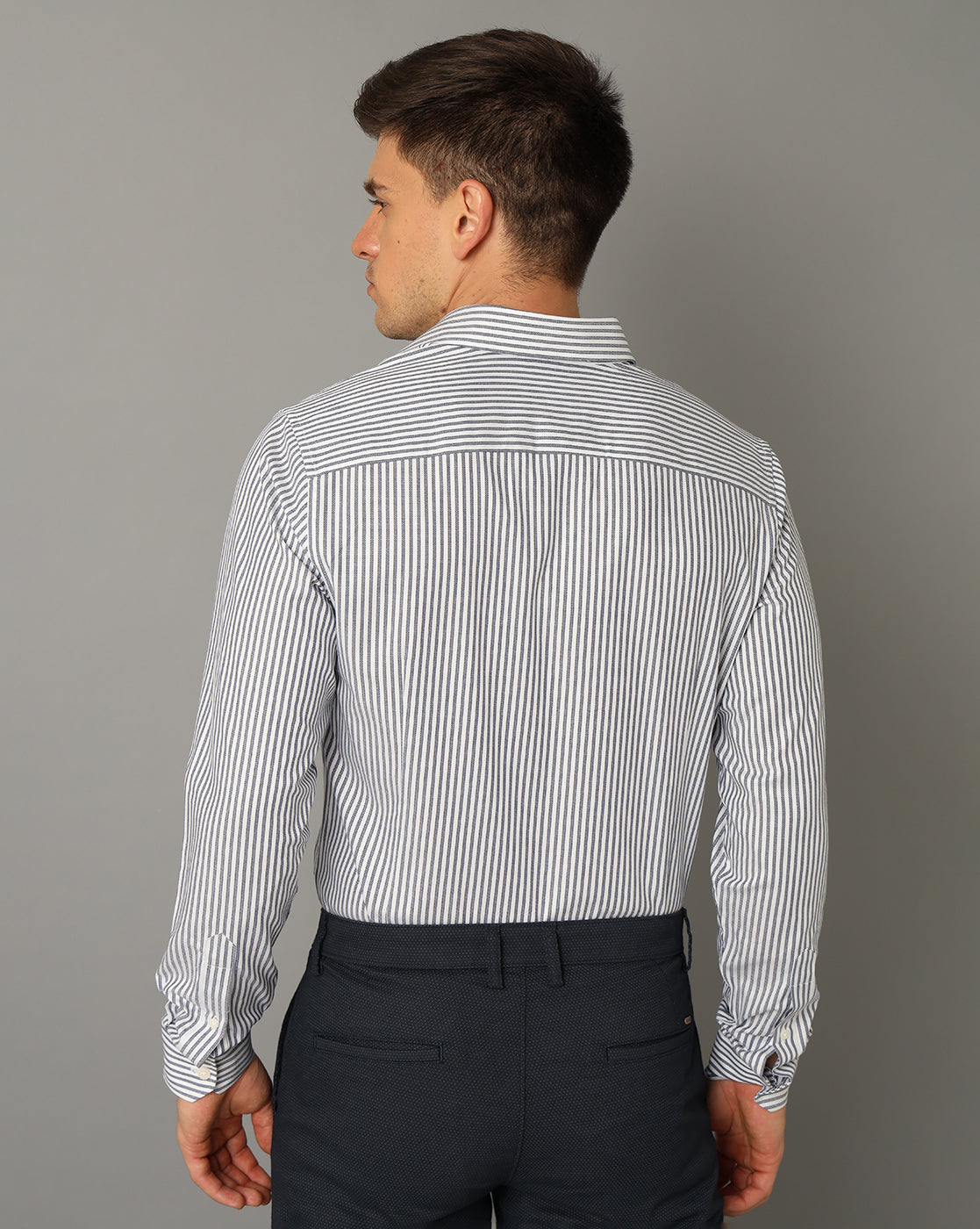 Aldeno Men Striped Formal White Shirt