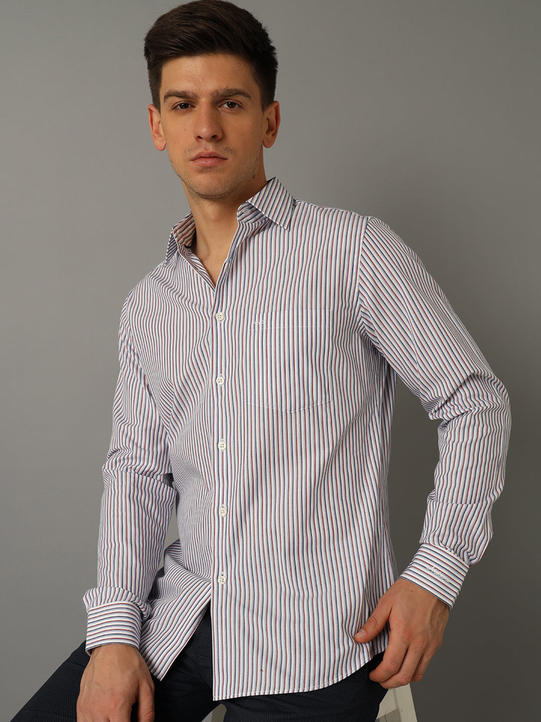 Aldeno Men's Formal Multicolor Striped Shirt